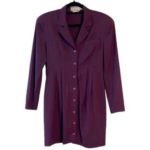 Ann Tjian for Kenar 2 Vintage Wool Purple Button Down Shirt‎ Dress Jacket 6 Med